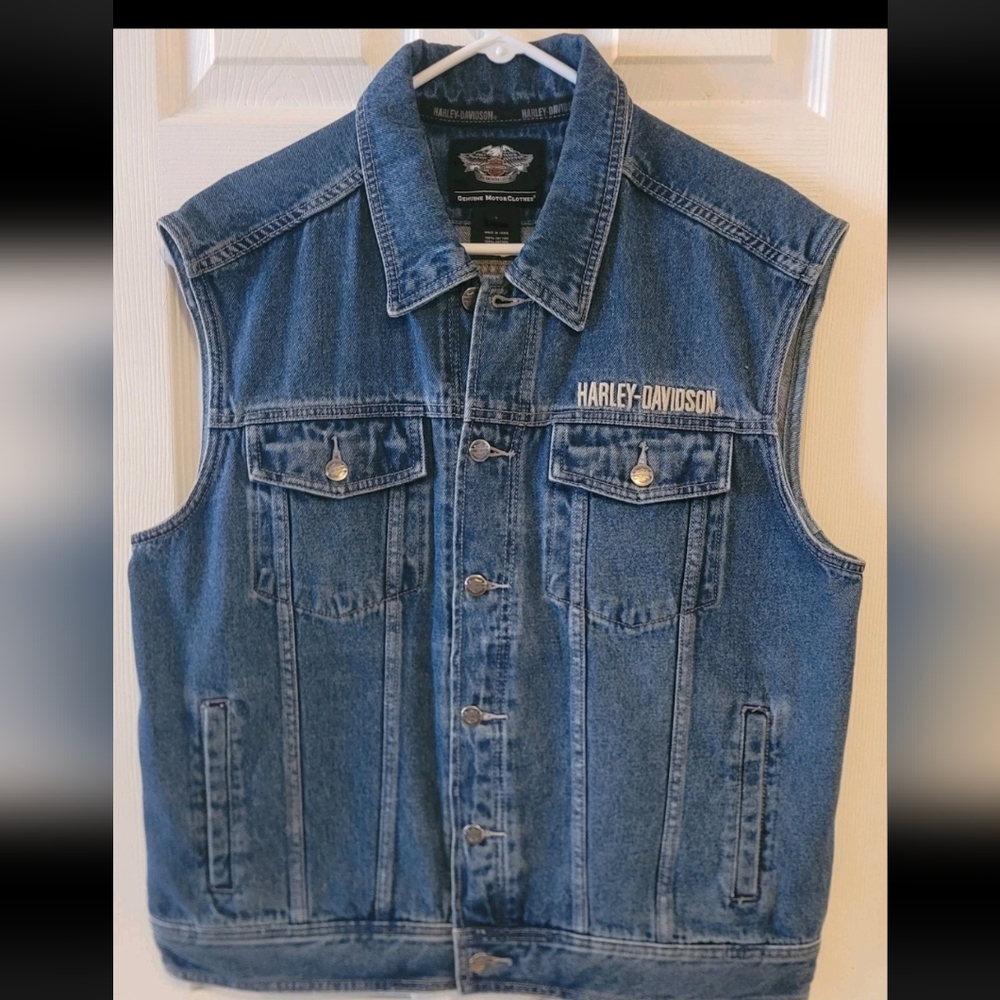 HARLEY DAVIDSON GENUINE MOTOR CLOTHES L DENIM JACKET VEST ADIRONDACK CHAPTER NY